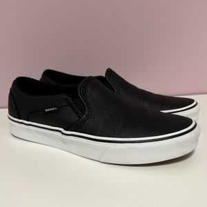 Gently Used! Black Leather Slip on Vans